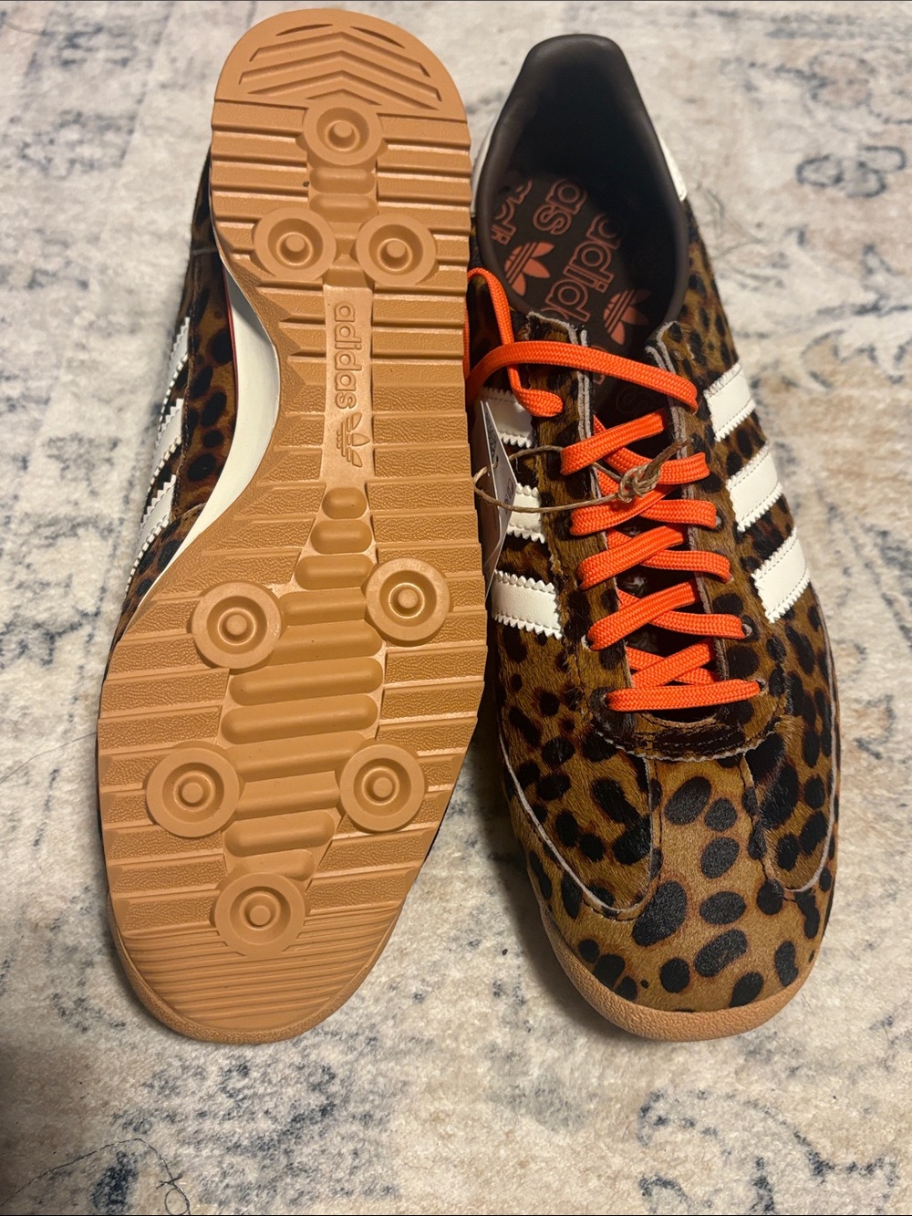 adidas Leopard Print Sneakers with White Stripes and Orange Laces NWT 9 - Picture 3 of 5